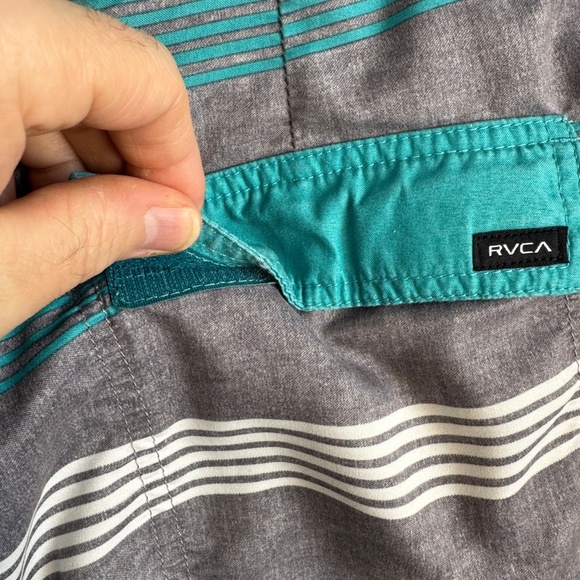 RVCA Men's 36 Classic Non-Stretch Board Shorts Gray Striped Surfer Ocean Beach - Picture 6 of 16